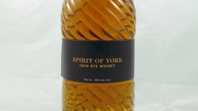 a bottle of Spirit of York Distillery whiskey